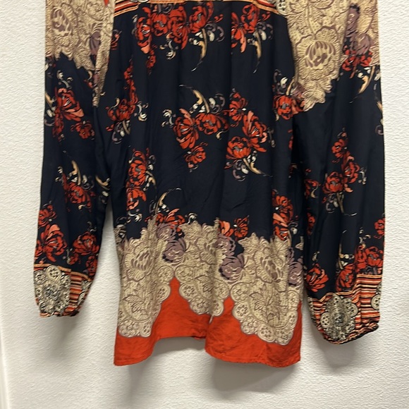 Anthropologie Meadow Rue Blossom Silk Peasant Top Large Blue Orange - Picture 8 of 12
